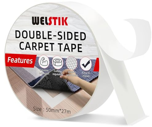 WELSTIK Doppelseitiges Teppichklebeband - strapazierfähig für Teppichböden, Stark klebend, ablösbar und rückstandsfrei, 50mm*27m