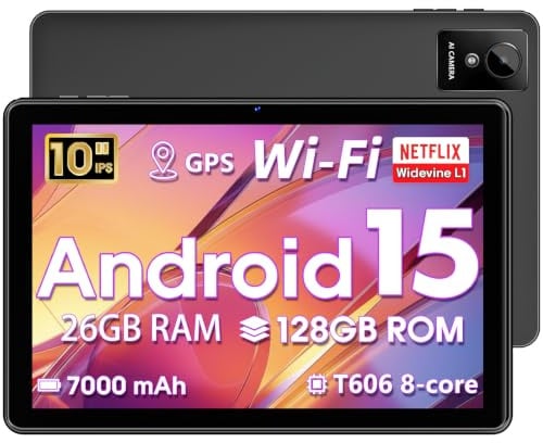 Hasskya Tablet 10 Zoll Android 15 mit 18GB RAM + 128G ROM, Octa-Core | Widevine L1 Kompatibles,GMS, GPS, Tablet mit WiFi 6, 5MP+8MP Doppelkamera,1280*800, 6000 mAh, T30, 1TB TF, Face ID