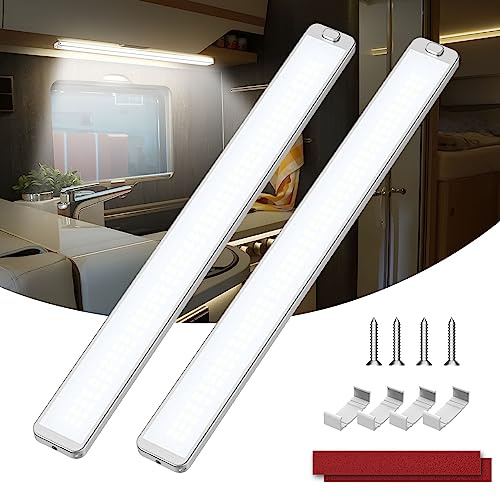 Kriogor 228 LED Leiste 12V 10W, 2 Stück 2000LM Led Lampe Wohnmobil mit Schalter, 42CM 6000K KFZ Beleuchtung Leiste für Auto Van Bus Caravan Boot Küche LKW Universal