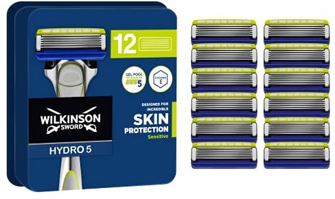 WILKINSON SWORD - Hydro 5 Rasierklingen für Männer | Feuchtigkeitsspendendes Gel und umklappbarer Trimmer | Packung mit 12 Rasierklingen