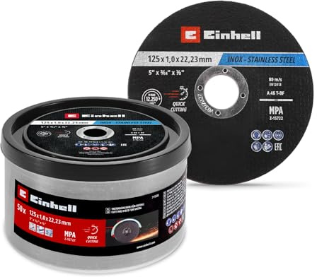 Original Einhell Trennscheiben Metall, 50-tlg., Ø 125 mm in Dose (Schnelles Trennen, Metallverarbeitung, Leichter Schnitt, MPA-zertifiziert, Markenunabhängig)