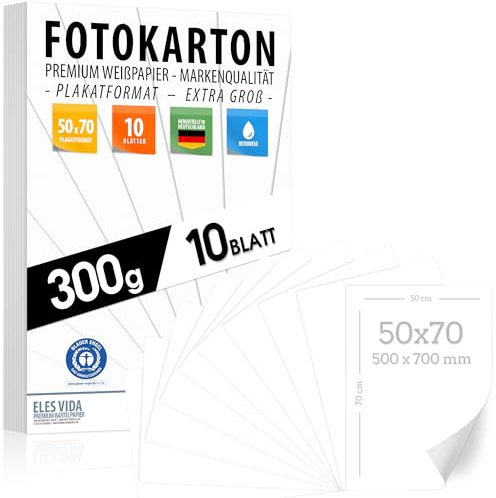 Fotokarton WEISS 300g/m² - 50x70 cm - PREMIUM Zeichenpapier - unbedruckt | Bastelmaterial, Präsentationen, Basteln, DIY Tonpapier - BLAUER ENGEL zertifiziert - PREMIUM QUALITÄT - MADE IN GERMANY