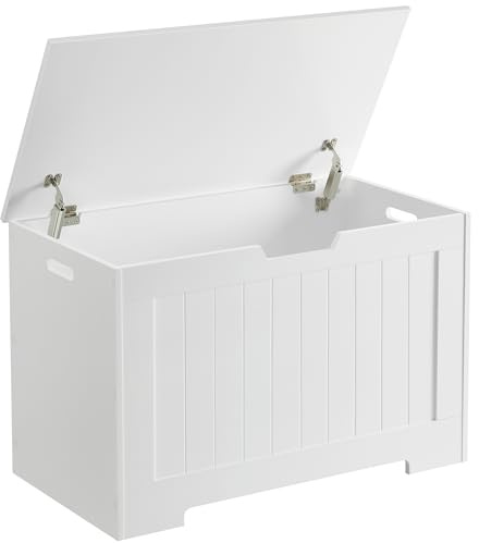 VASAGLE Schuhbank, Sitzbank mit Stauraum, Sitztruhe, 2 Sicherheitsscharniere, Aufbewahrungsschrank, Landhausstil, 40 x 76 x 48 cm, für Flur, Schlafzimmer, Wohnzimmer, wolkenweiß LHS11WT