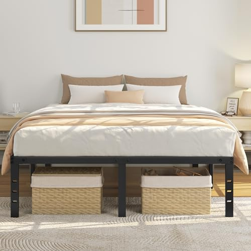 Yaheetech Bettrahmen 140 x 200 cm Metallbett Bettgestell aus Metall, Modern Jugendbett mit Lattenrost, Doppelbett Einzelbett Schwarz 41cm H