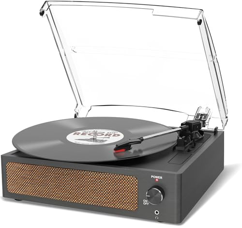 Trynnay Plattenspieler mit Lautsprecher Vinyl Schallplattenspieler Wireless LP Phonograph mit Eingebauten Stereo-Lautsprechern 3-Gang-Riemenantrieb Plattenspieler mit Lautsprechern Vintage-Kohle