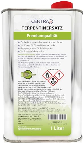 Centra24 Terpentinersatz, 1 Liter, Premiumqualität, farblos, rückstandsfrei, Entlacken, Pinselreiniger, Verdünner für Farben aus Kunstharz und Öllack, Lösungsmittel