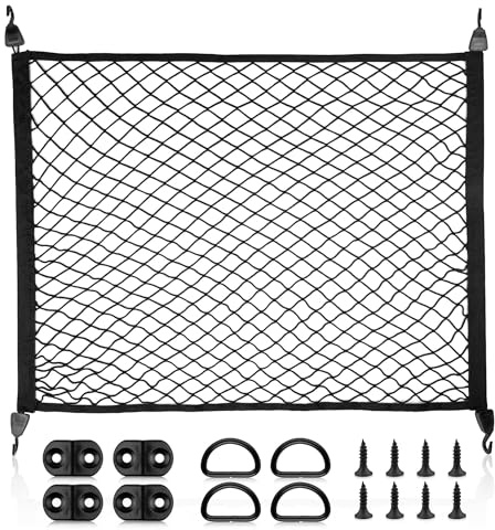 RED WOLF Auto Kofferraumnetz 80x60cm Erstreckt Sich auf 160x110cm, Hochelastisches Universell für Kfz SUV Heck Organizer Kofferraum Netztasche Gepäcknetz mit Befestigungshaken D-Ringe