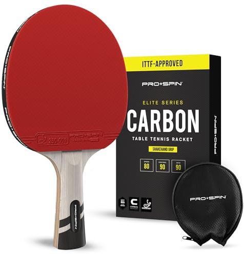 PRO-SPIN Tischtennisschläger – ITTF-zugelassener Carbon Profischläger für überlegene Präzision und Spin | Profi-Obergummi, 2,0 mm Schwammstärke, Schutzhülle (Rot, 1er-Pack)