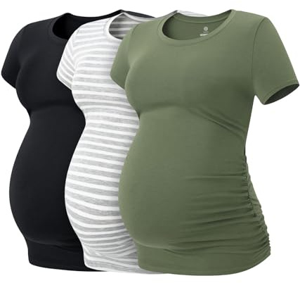 LAPASA Damen 3 er Pack Umstandstop Umstandsmode Umstandskleidung Tops Schwangerschaft Kurzarm Umstands T-Shirt L55
