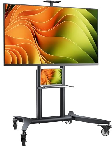 ONKRON TV Ständer rollbar für 55-90 Zoll Fernseher, max Belastung 90 kg, TV Rollwagen höhenverstellbar, VESA 200x200-800x600, professioneller Fernsehständer mit Rollen, Ablage Schwarz TS1871-B