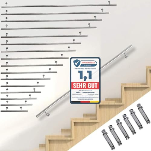 Melko Geländer Handlauf Edelstahl V2A Treppengeländer 110 cm Wandhandlauf inkl. Wandhalterung und Endkappen
