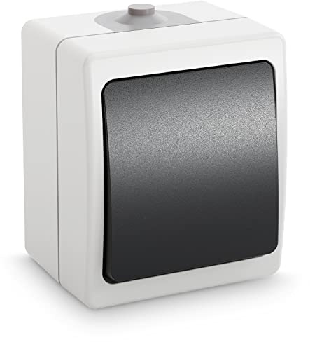 greate Wechselschalter Aufputz - Lichtschalter Aufputz 1fach, IP54, 250V & 10A - Feuchtraum Schalter - Aufputzschalter - Aufputzlichtschalter - Aussenschalter wasserdicht nach IP54