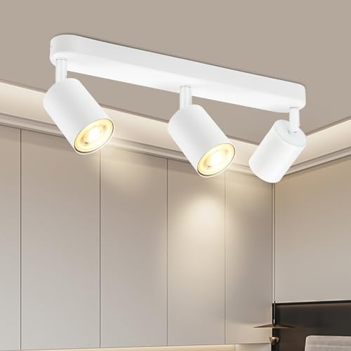 BOYIR Deckenstrahler 3 Flammig Weiß, Modern Deckenlampe Strahler | Schwenkbar 350°, GU10 Deckenleuchte Spot Strahler, Spotlight Lampe Deckenspots für Küche Flur Wohnzimmer, Ohne Leuchtmittel