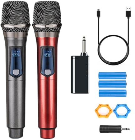 HUACAM Handfunkmikrofonsystem, Festfrequenz, mit wiederaufladbarem Empfänger, 3,5-mm-Klinkenstecker, für Karaoke, Kirche, DJ, Handfunkmikrofon, 200 Fuß Reichweite