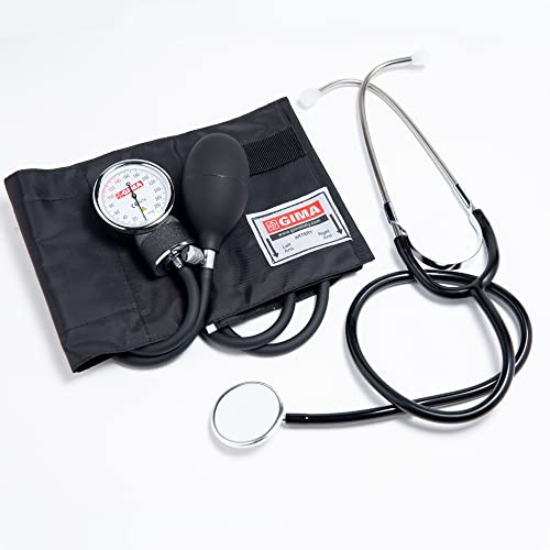 GIMA YTON Classic Aneroid-Blutdruckmessgerät mit Stethoskop, Nylonarmband mit Klettverschluss, latexfrei, manuelle Einstellung, Birne mit Chromventil