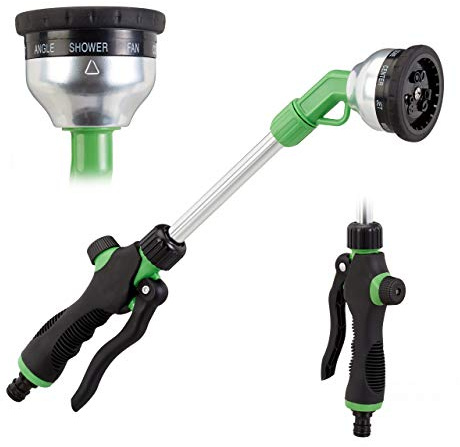 Relaxdays Gießstab Premium, Gartenbrause 1/2 Zoll, 9 Sprühfunktionen, einhändige Bedienung, 44 cm lang, grün-schwarz