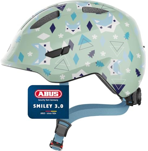 ABUS Kinderhelm Smiley 3.0 - Fahrradhelm mit tiefer Passform, kindergerechten Designs & Platz für einen Zopf - für Mädchen und Jungs - Hellgrün mit Muster, Größe M