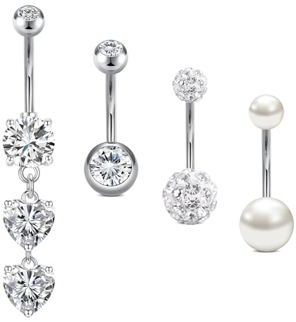 Crdifu Bauchnabelpiercing mit Stein 14G 12mm Chirurgenstahl Silber Piercing Bauchnabel Herz 1,6mm Bauchpiercing