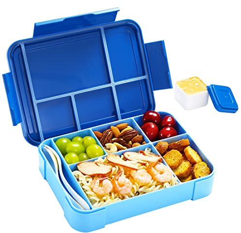 Inngly Kinder Brotdose mit Fächern – 1300ML BPA Frei Bento Box Lunchbox Vesperdose, Auslaufsicher 5, Jausenbox Brotbox für Erwachsene, Mädchen & Jungen, Mikrowelle/spülmaschinenfest, Blau