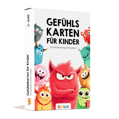 Edubini Gefühlskarten für Kinder [30 Karten + Erklärtexte] - Emotionskarten für Selbstregulation und EIN gutes Gefühl - (pädagogisch wertvoll) - Gefühlsmonster für gefühlsstarke Kinder