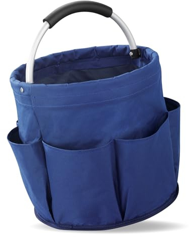 Maximex Universal Reinigungs-Caddy Blau, 16l Hauptfach mit 6 Taschen für Utensilien & gepolstertem Griff, Wasserabweisend, Faltbar, Für zuhause & unterwegs, Bis 10kg belastbar, Polyester, Ø28x26,5cm