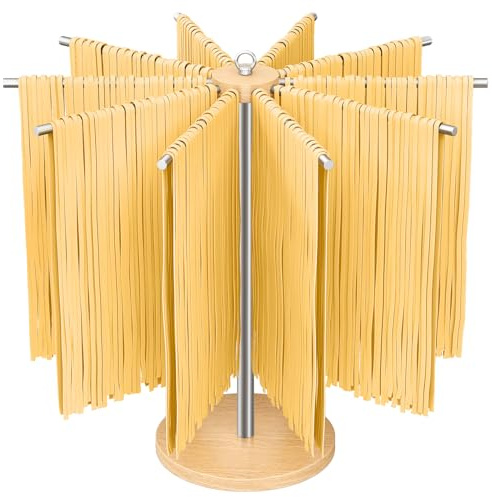 STWWO Nudeltrockner Nudelständer Pastatrockner Holz mit 10 Abnehmbar Arme Edelstahl 304 Pasta-Trocknung für Hausgemachte Pasta - Effiziente und Hygienisch - Spaghetti Trockner für Pasta Nudeln