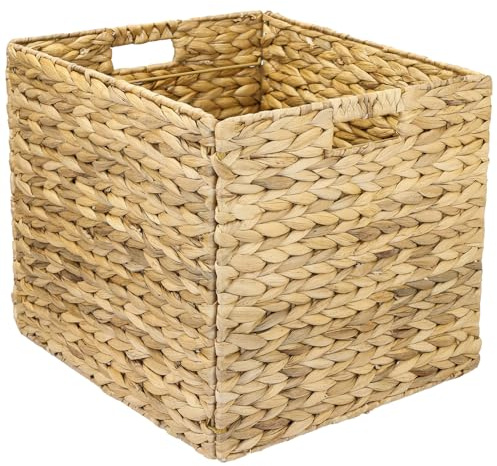 HMF Aufbewahrungskorb für DIN A4 Hängeregister passend für KALLAX Regal, Korb geflochten aus Wasserhyazinthe mit Griffen | 33 x 38 x 32 cm | Natur