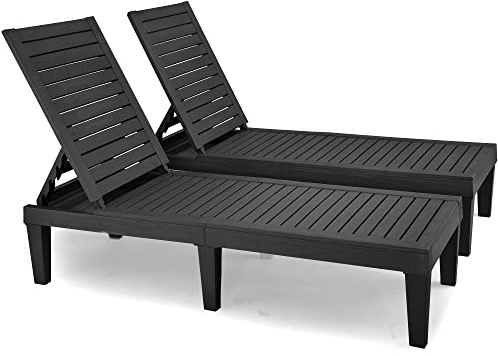 YITAHOME 2-er Sonnenliege mit Verstellbarer Rückenlehne, leicht wasserdicht Gartenliege mit 200kg Belastbarkeit für Patio/Strand/Terrasse/Pool (Schwarz)