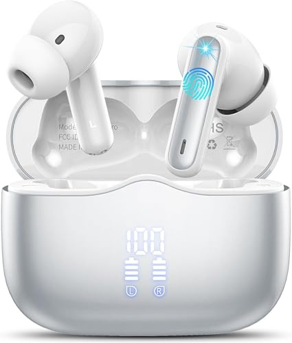 xinwld Bluetooth Kopfhörer, Kopfhörer Kabellos Bluetooth 5.3 In Ear Kopfhörer mit 4 ENC Noise Cancelling Mic, Kabellose Kopfhörer Tiefer Bass Wireless Earbuds 40Std, IP7 Wasserdicht Ohrhörer, Silber