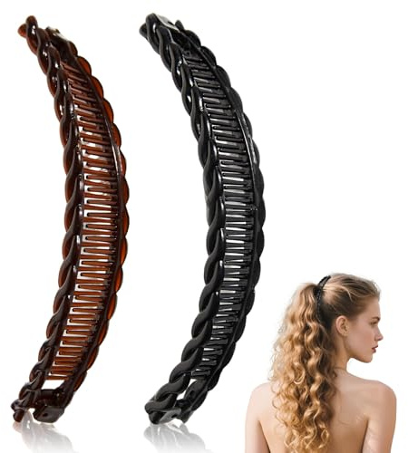 Bananen-Haarklammern in Schwarz und Braun – Dekorative Haarschmuck-Spangen für langes Haar (Braun und Schwarz)