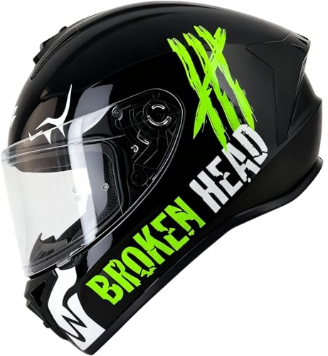 Broken Head Motoradhelm Adrenalin Therapy X4 - Sportlicher Integralhelm - Schwarz-Neon-Grün Glanz - Größe M (57-58 cm) - Limited Edition