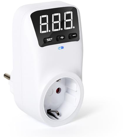 Jadeshay Spannungsschutz Stecker, Überspannungsschutz 230VAC 16A 3680W Automatischer Spannungsschutz Steckdose Einstellbarer Überspannungs- und Unterspannungsschutz EU-Stecker