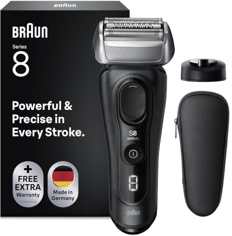 Braun Series 8 Rasierer Herren Elektrisch mit 4+1 Scherkopf, Elektrorasierer, Präzisions-Langhaarschneider, Ladestation, 60 Min Laufzeit, Wet & Dry, Made in Germany, 8510s, schwarz