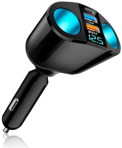 Yesimola Auto Ladegerät Zigarettenanzünder Verteiler mit LED Voltmeter,[PD 30W/2.4V] 2 Zigarettenanzünder verteiler Dual USB Port,Auto USB Stromanschluss,Schnellladung für Handy Tablet Dash Kamera