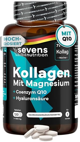 Kollagen Kapseln Hochdosiert – Premium Kollagen Hydrolysat Komplex mit Hyaluronsäure, Q10, Magnesium & Vitaminen A, C, D3, B12 + Zink – Laborgeprüft – 120 Tabletten – Sevens Nutrition