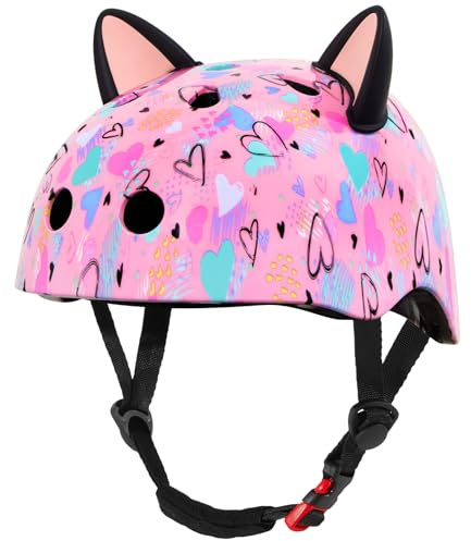 MHJY Fahrradhelm Kinder Mädchen 8-14 Jahre Kinderhelm Skaterhelm mit DIY Katzenohren,Verstellbarer Leichter Schutzhelm Scoot and Ride Helm für Fahrrad Skateboard Skaten