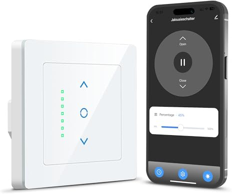 Smart Wlan Rolladenschalter mit Prozentsteuerung, LincoSoft Jalousienschalter Kompatibel mit Alexa,Google Home, Rolladensteuerung mit Zeitschaltuhr und Sprachsteuerung, Nullleiter erforderlich 80x80mm