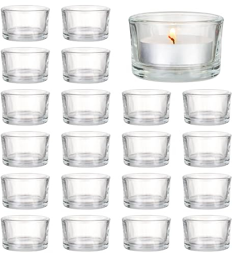 MATANA – 24 Elegante Teelichthalter - Teelichter Glas für Zuhause, 5cm Teelichthalter, Klar Teelichtgläser - Kerzenglas für Hochzeit, Dekorativ Kerzenglas, Teelicht Gläser für Standard-Teelichter