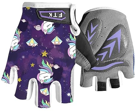 FINGER TEN Fahrradhandschuhe Kinder MTB Handschuhe Fahrrad Outdoor Bike Gel Halbfinger Sporthandschuhe Radhandschuhe Wert 1 Paar Lila M, für Sommer Freizeit Jungen Mädchen Alter 2-10 Jahre