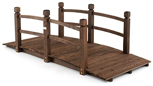 RELAX4LIFE Gartenbrücke aus Tannenholz, Teichbrücke mit Geländer, Holzbrücke bis 150kg belastbar, Zierbrücke für Garten Teich Terrasse Hof, 171,5 x 75,5 x 58 cm, Dunkelbraun