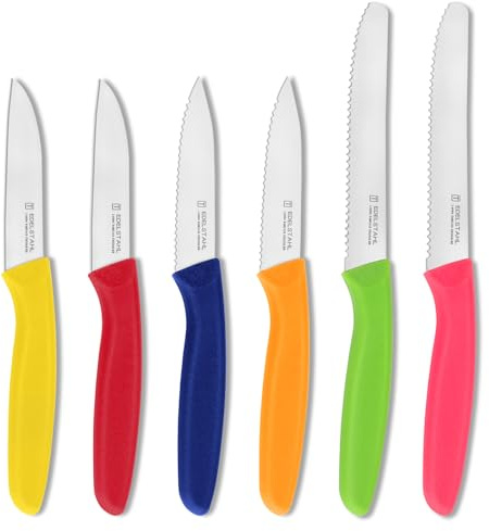 targzier Classic Gemüsemesser-Set, 6-teilig, Obstmesser, Schälmesser mit Wellenschliff, Tomatenmesser, Scharfe Edelstahlklinge, Mehrfarbig, Spülmaschinenfest