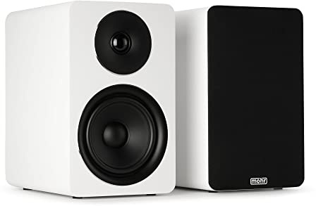 mohr Bonito K3 Regallautsprecher HiFi Stereo Audio Heimkino Boxen Paar weiß | Design Kompaktlautsprecher für Ihr Wohnzimmer, moderne Optik, Details in Chromeoptik, toller Klang, deutscher Fachhändler