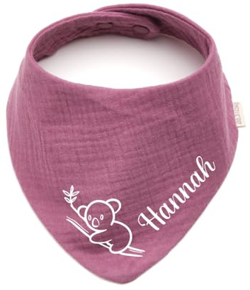 Personalisiertes Dreieckshalstuch aus Baumwolle/Musselin | Koala mit Namen | Halstuch für Jungen, Mädchen | Viele Farben