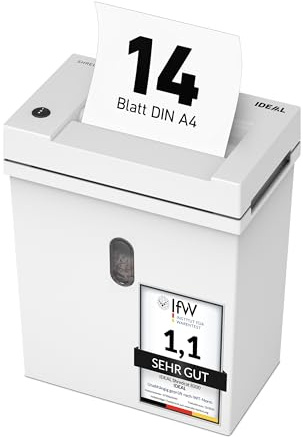 Aktenvernichter IDEAL Shredcat 8200 CC, 4 x 40 mm Partikelschnitt, Sicherheitsstufe P-4, 14 Blatt, 21 Liter, DSGVO-sicher, leistungsstark