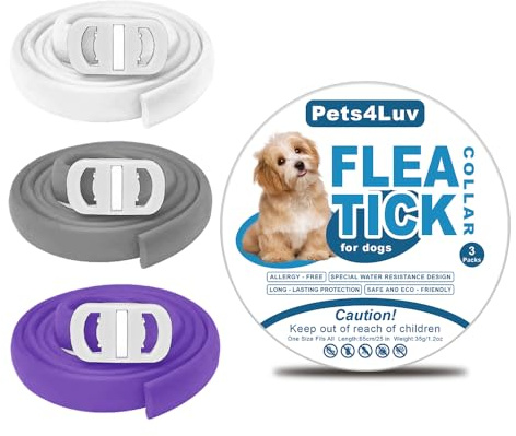Pets4Luv Floh- und Zeckenhalsband für Hunde, Flohhalsband für Hunde, 24 Monate Schutz, Einheitsgröße für alle Hunde, verstellbar und wasserdicht, 3 Stück