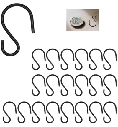 leersao 20 Stück S Haken Zum Einhängen, 3,2cm kleine S Haken Hängehaken Schwarz Mini Aufhängehaken Metall Haken für DIY Handwerk Hängenden Schlüsselanhänger Schmuck Namensschild