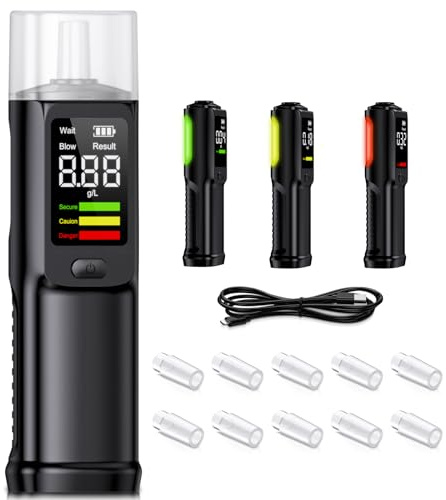 Alkoholtester Alkohol Tester Promillemessgerät Hochpräziser : Promilletester Alkoholmessgerät Halbleiter Sensorik Digitaler LCD-Anzeige USB-C Ladefunktion-Präziser Tragbarer Alkomat mit 10 Mundstücken