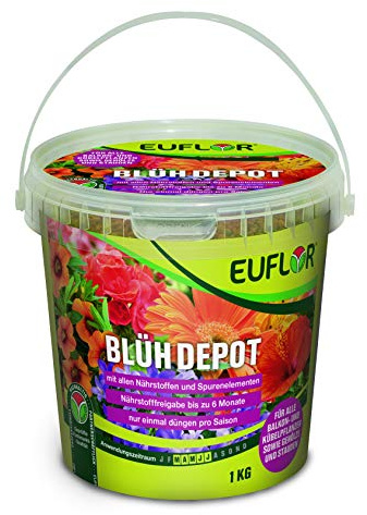 Euflor Blühdepot 1 kg Eimer • Spezialdünger für alle Balkon- und Kübelpflanzen • Langzeitwirkung für bis zu 6 Monate