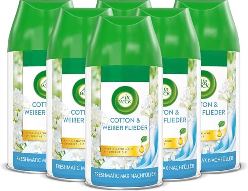 Air Wick Freshmatic Max Raumspray – Nachfüller für den Air Wick Freshmatic Max – Duft: Cotton & Weißer Flieder – 6 x 250 ml Nachfüller Raumduft und Lufterfrischer