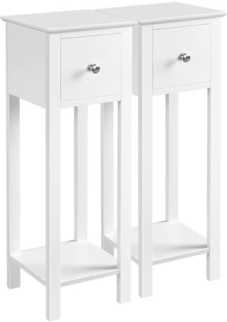 Yaheetech 2 STK. Telefontisch Weiß HBT: ca. 70 x 25 x 25 cm Beistelltisch mit Schublade Konsolentisch aus Holz Pflanzentisch 70 cm hoch Blumentisch